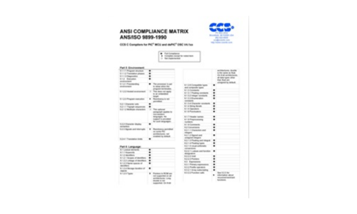 ANSIコンプライアンスマトリックスANS/ISO 9899-1990